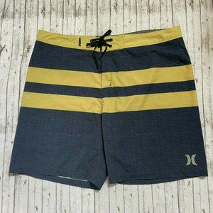 Hurley Mens Phantom Board Shorts Heathered Blue Gold Size 36 Unlined